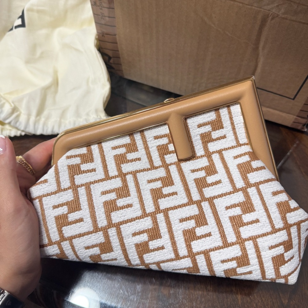 Fendi Beige and White Monogram Clutch
